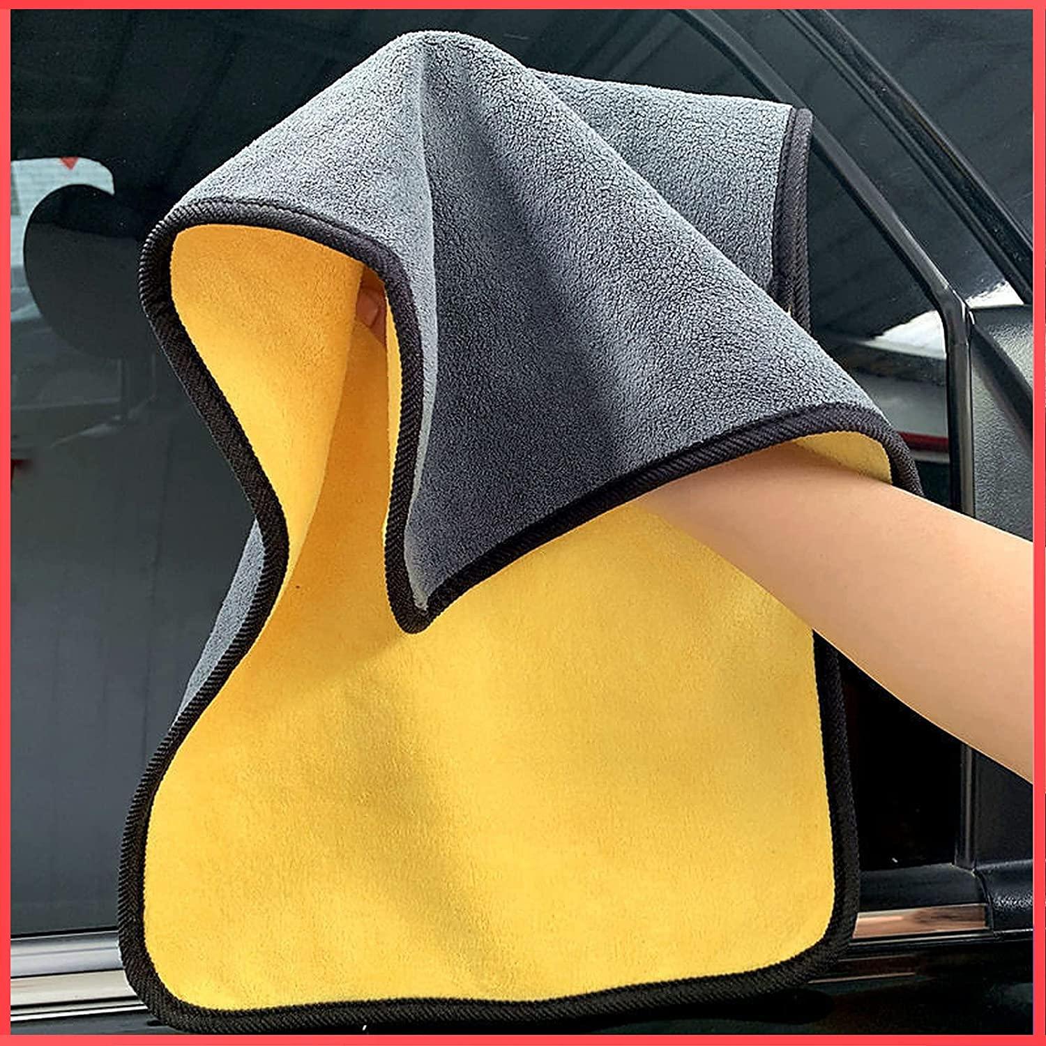 Microfibre Car Cloth (60x30 cm + 30x30 cm) ,Thick Plush Lint & Streak-Free Multipurpose Double-Sided Cloths Automotive Towels for Car Bike Cleaning Polishing Washing & Detailing (Pack of 2)