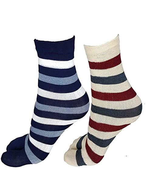 Women Cotton Multi Color Stripes Thumb Socks